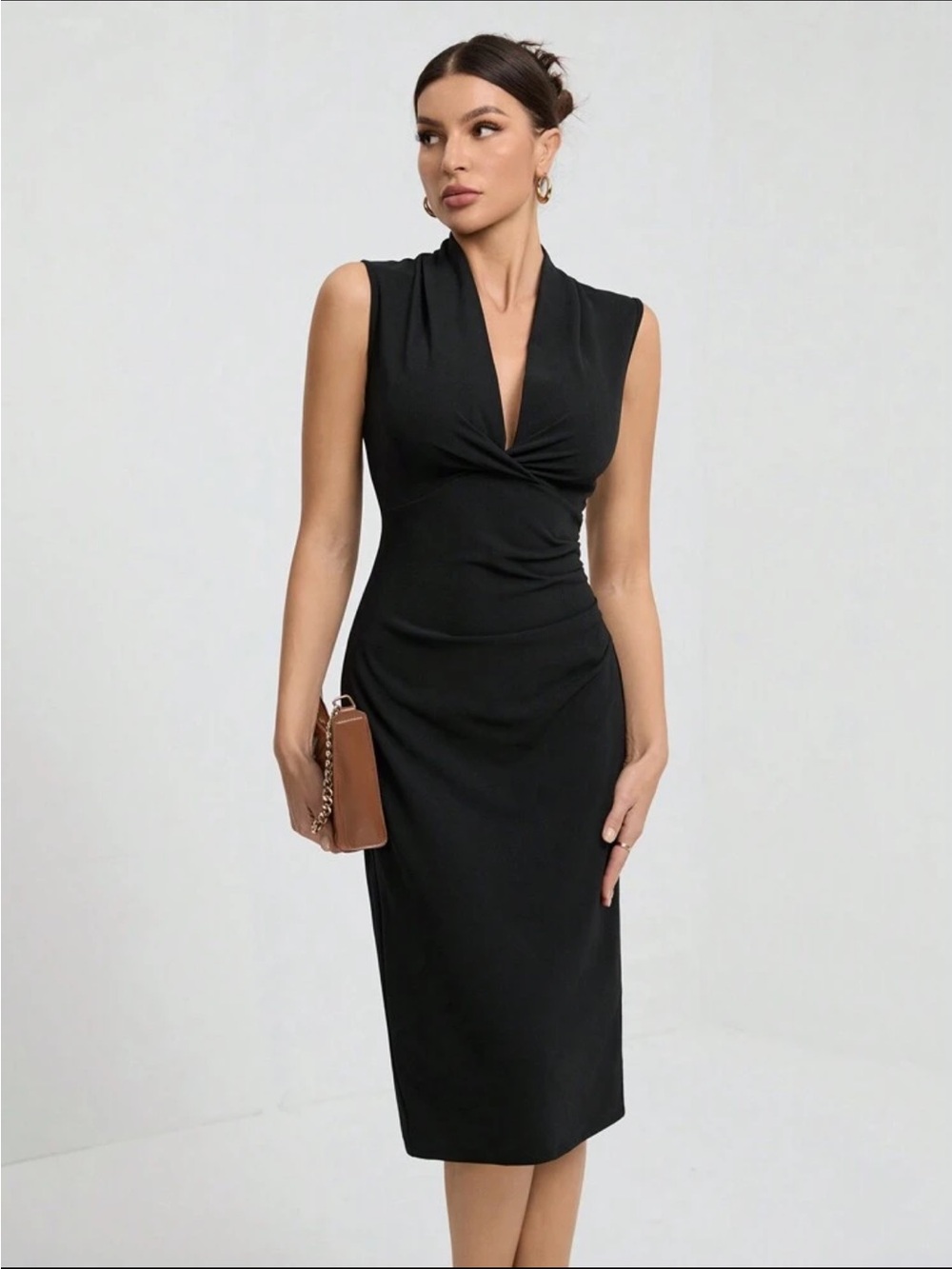 SHEIN Black Sleeveless Twist-Front Sheath Dress
